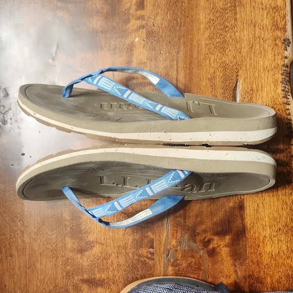 LL Bean Swift River Blue Leather Slip On Flip Flop Thong Sandals Size 10 M - Picture 3 of 4